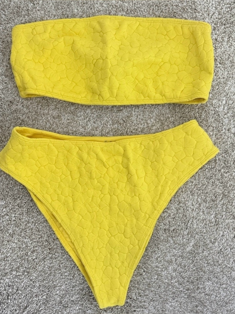 Frankie's Bikinis Textured Bandeau Bikini Set in Yellow